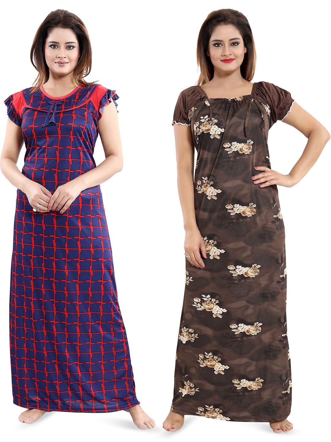 

SHOPPING STATION Pack of 2 Satin Maxi Nightdress, Navy blue