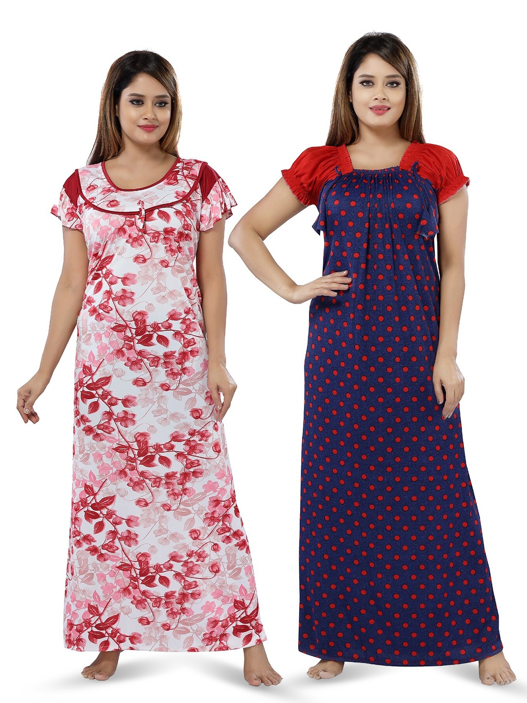 

SHOPPING STATION Pack Of 2 Floral Printed Satin Maxi Nightdress, White