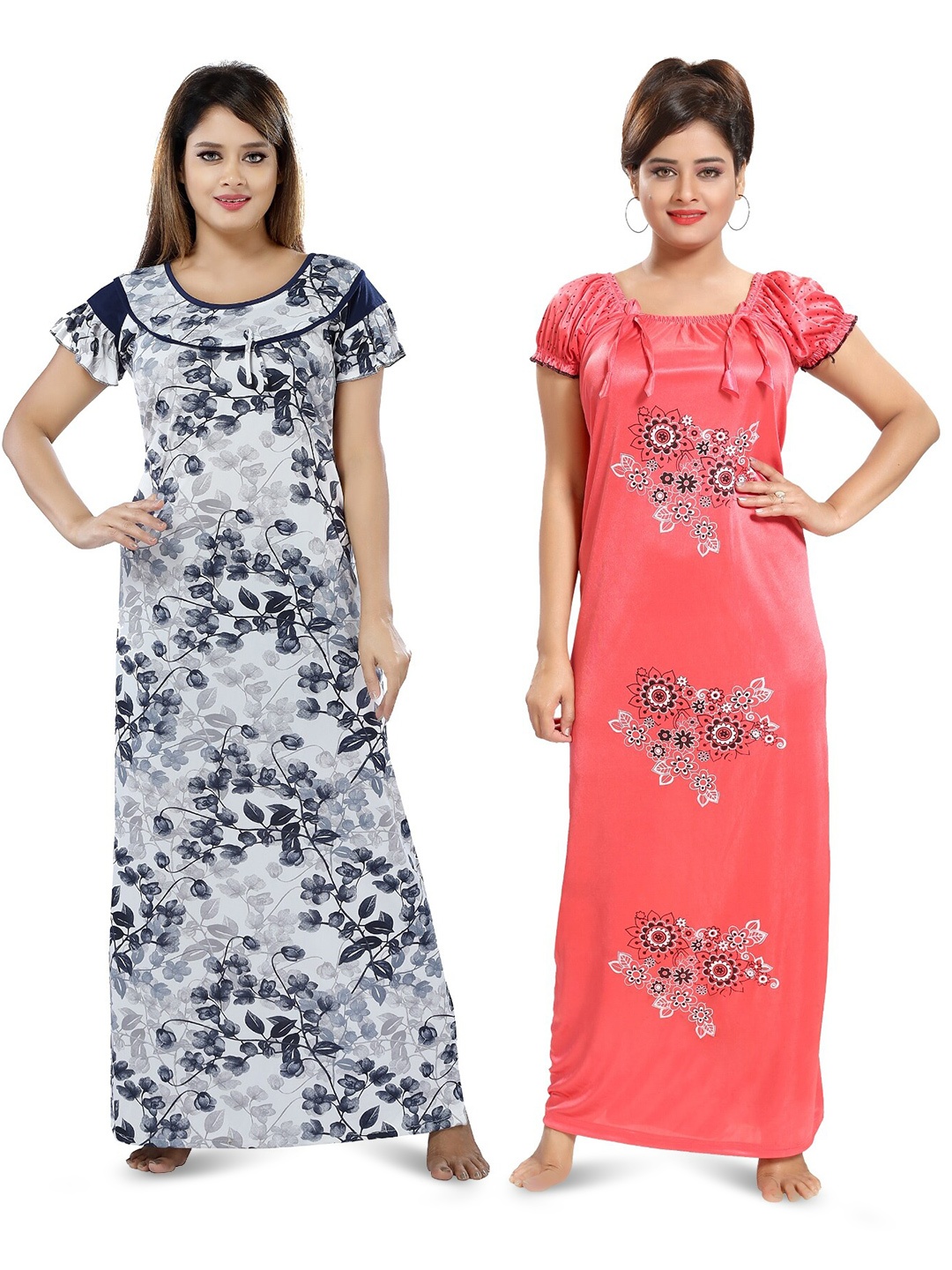 

SHOPPING STATION Pack Of 2 Floral Printed Satin Maxi Nightdress, Pink