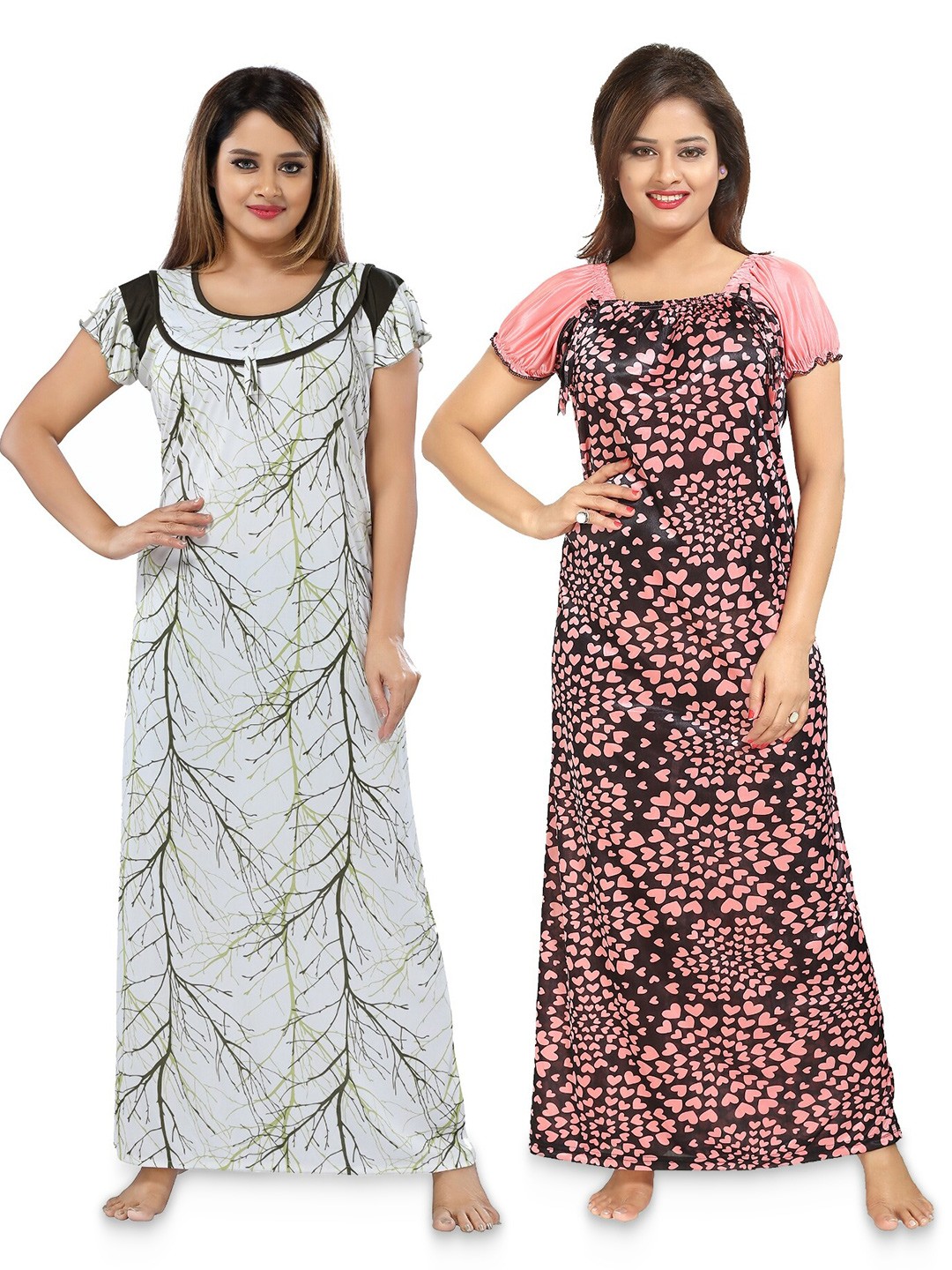 

SHOPPING STATION Pack Of 2 Conversational Printed Satin Maxi Nightdress, White