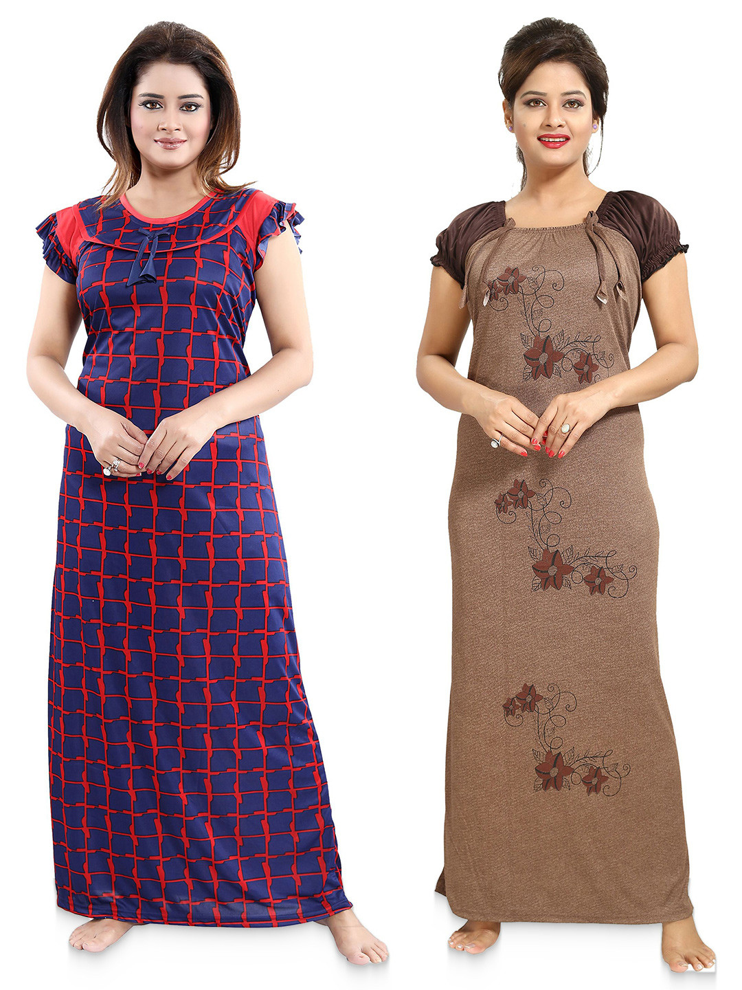 

SHOPPING STATION Pack Of 2 Floral Printed Satin Maxi Nightdress, Blue