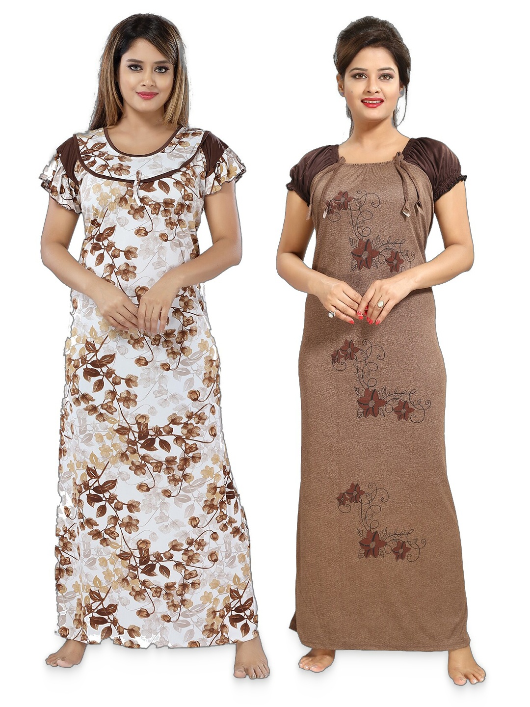 

SHOPPING STATION Pack Of 2 Floral Printed Satin Maxi Nightdress, White