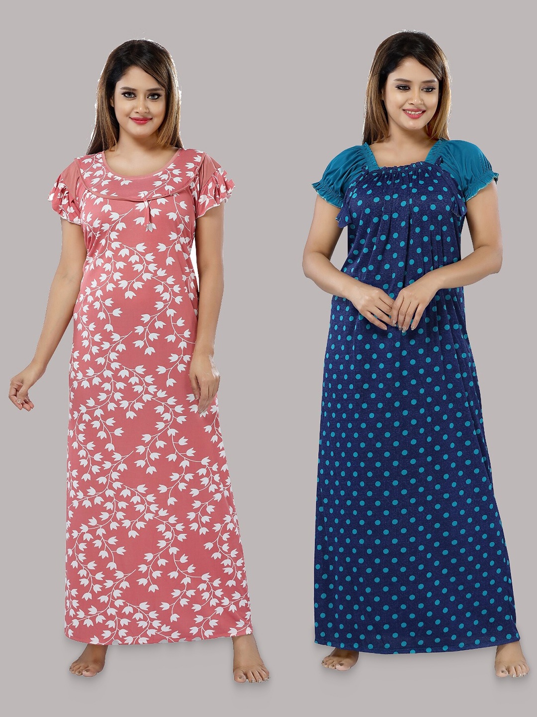 

SHOPPING STATION Pack Of 2 Floral Printed Satin Maxi Nightdress, Pink