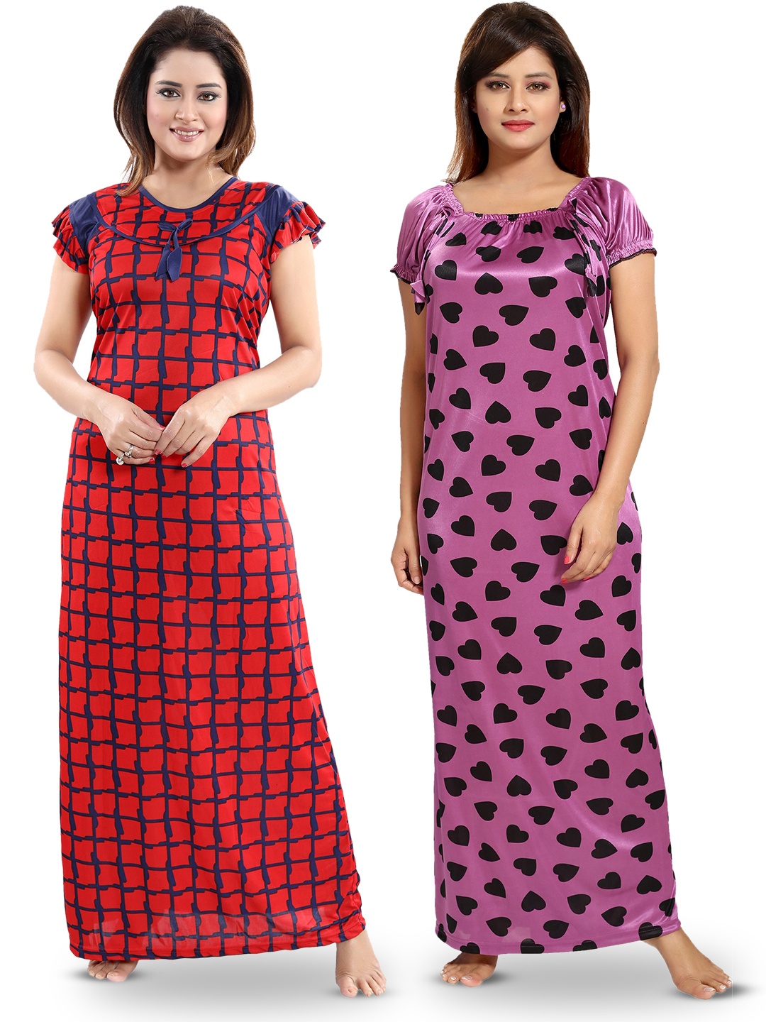

SHOPPING STATION Pack Of 2 Conversational Printed Satin Maxi Nightdress, Red