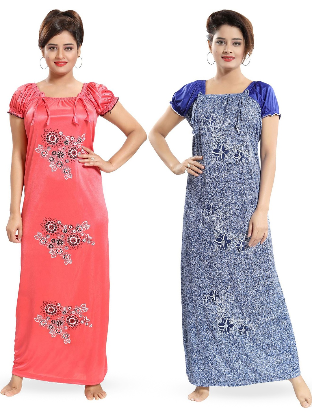 

SHOPPING STATION Pack Of 2 Floral Printed Satin Maxi Nightdress, Pink