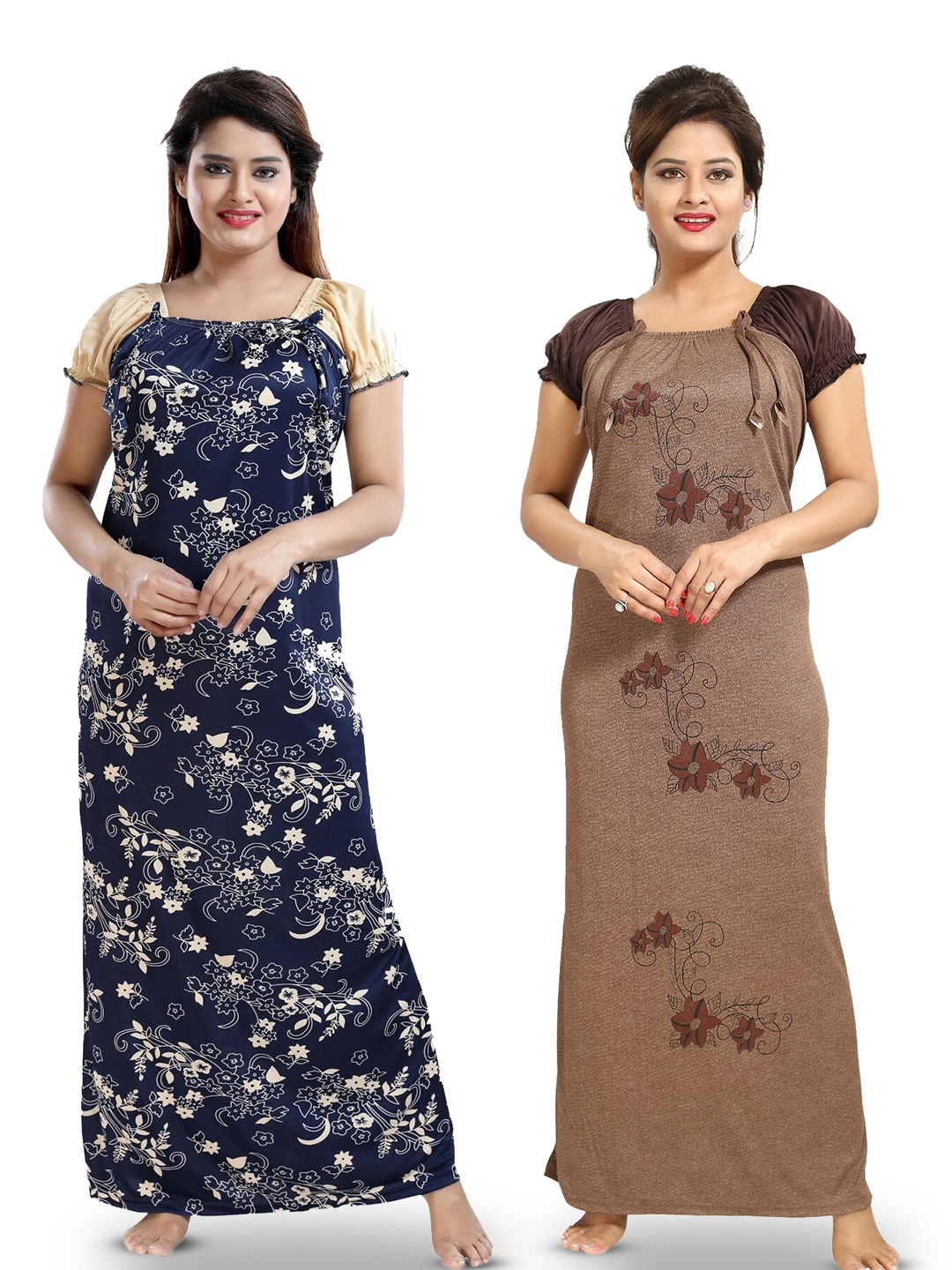 

SHOPPING STATION Pack Of 2 Floral Printed Satin Maxi Nightdress, Blue