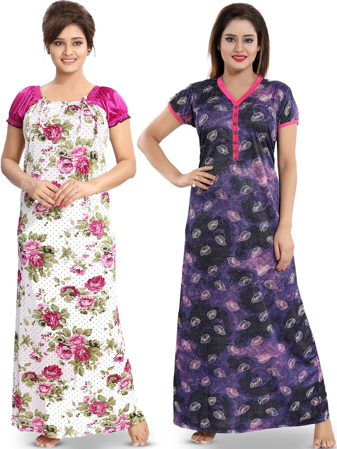 

SHOPPING STATION Pack Of 2 Floral Printed Satin Maxi Nightdress, White