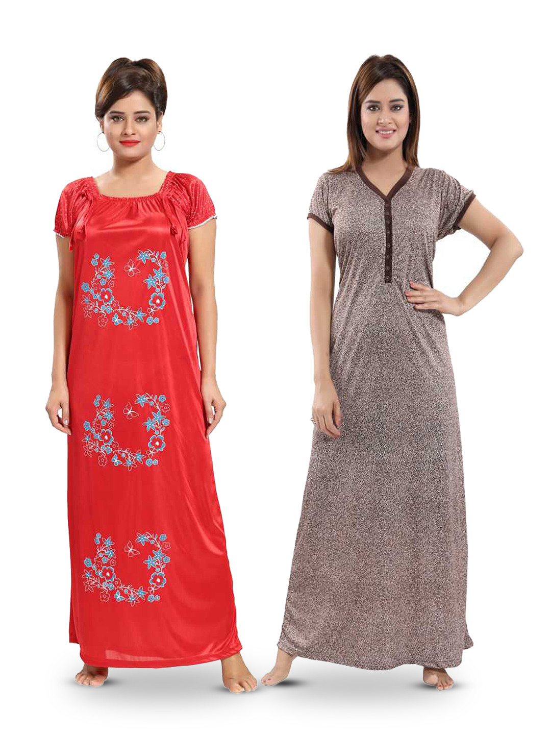 

SHOPPING STATION Pack Of 2 Printed Satin Maxi Nightdress, Red