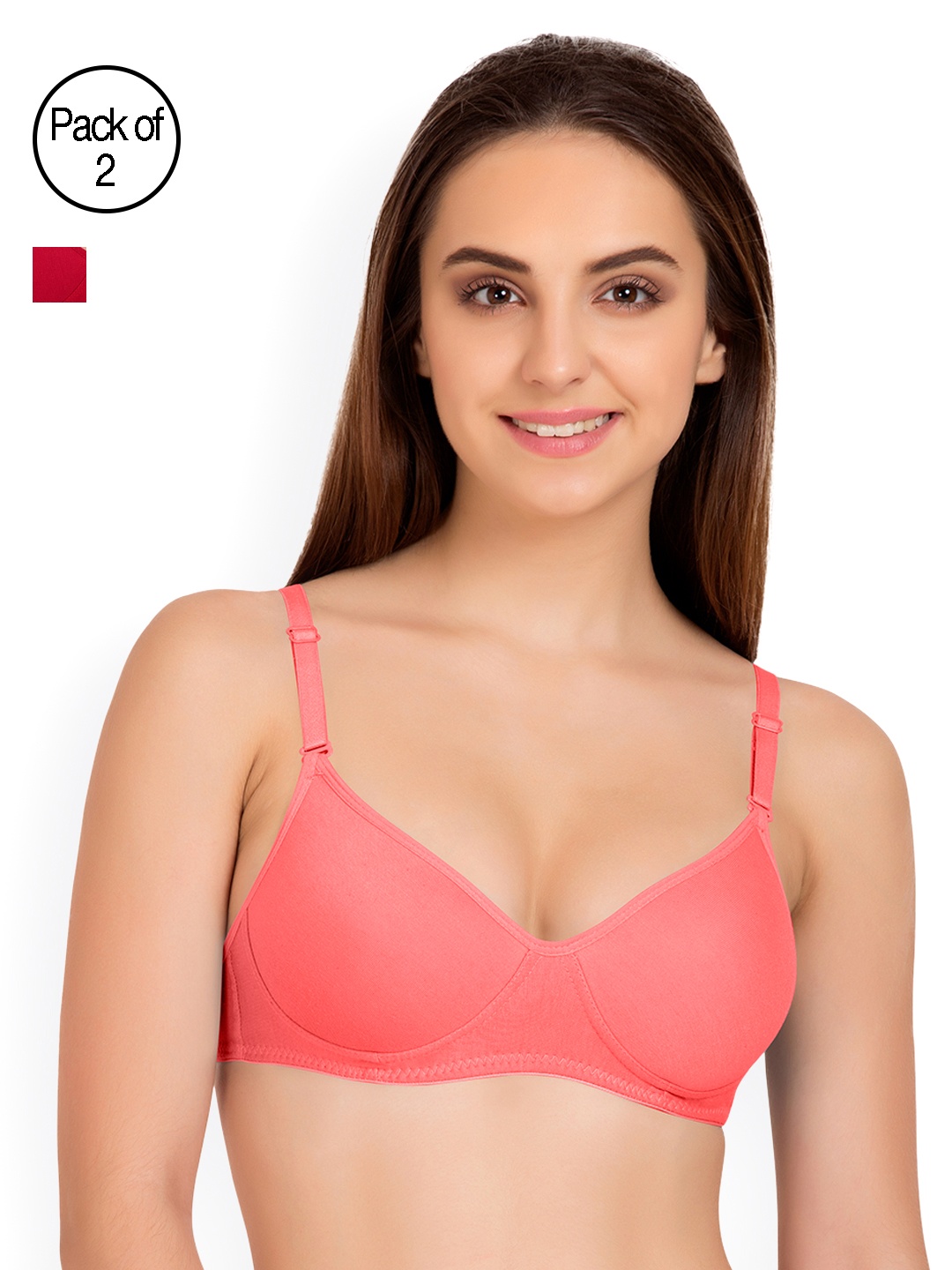 

Tweens Pack of 2 Full-Coverage T-shirt Bras TW91301, Red