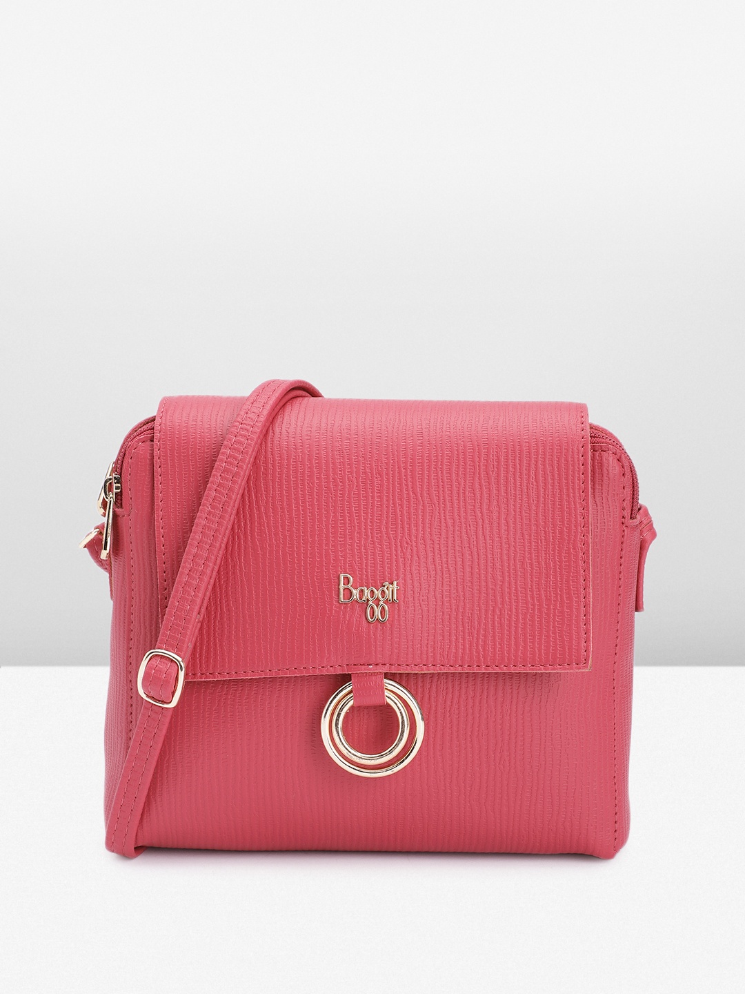 

Baggit Textured PU Structured Sling Bag With Embellished Detail, Pink