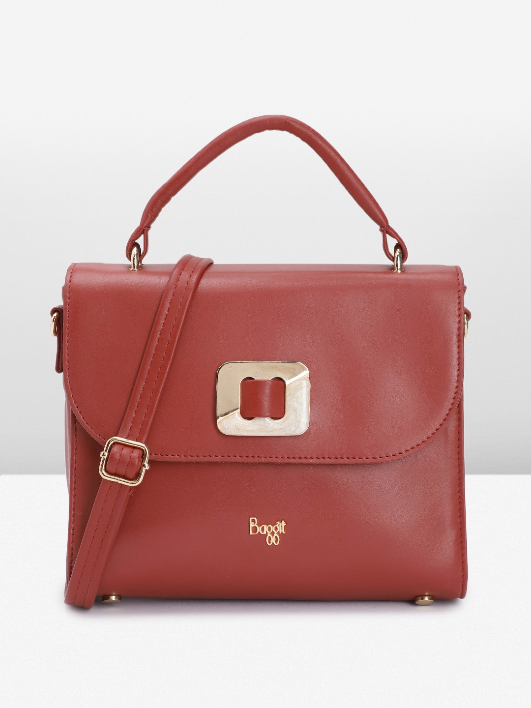 

Baggit Solid PU Structured Satchel With Embellished Detail, Maroon