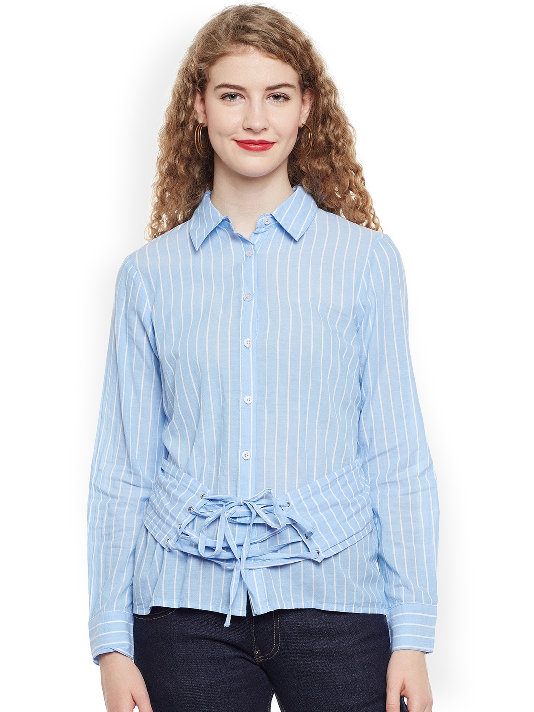 

Oxolloxo Women Blue Comfort Regular Fit Striped Casual Shirt