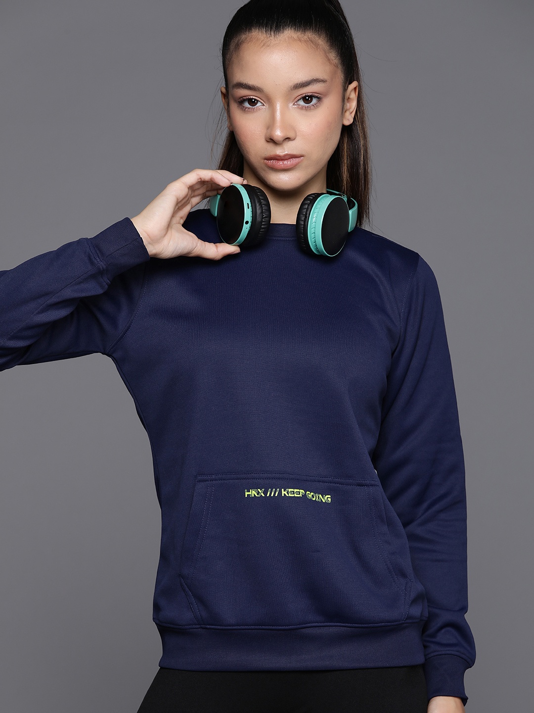 

HRX by Hrithik Roshan Women Rapid-Dry Reflective Detail Running Sweatshirt, Navy blue