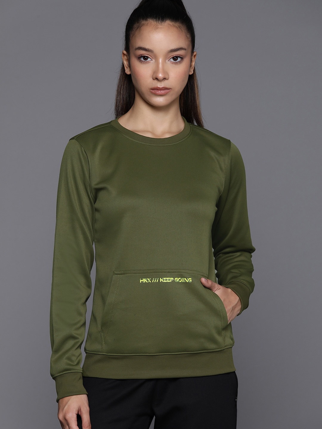 

HRX by Hrithik Roshan Rapid-Dry Running Sweatshirt, Olive