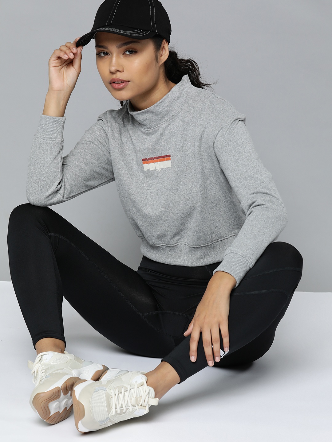 

HRX by Hrithik Roshan High Neck Crop Lifestyle Sweatshirt, Grey