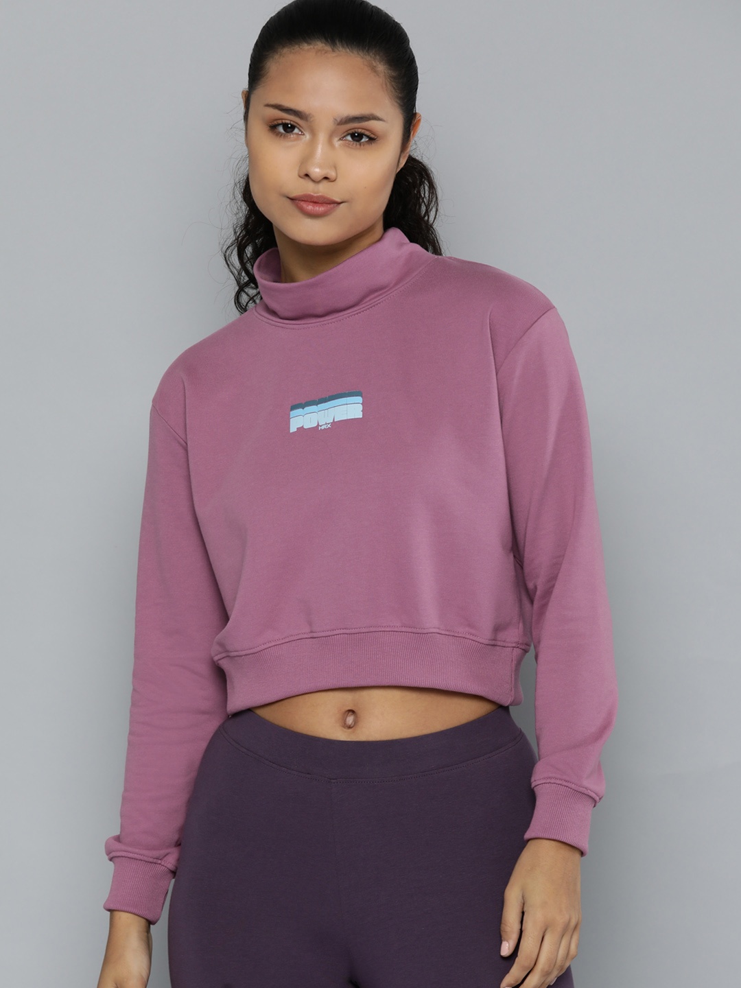 

HRX by Hrithik Roshan High Neck Crop Lifestyle Sweatshirt, Mauve