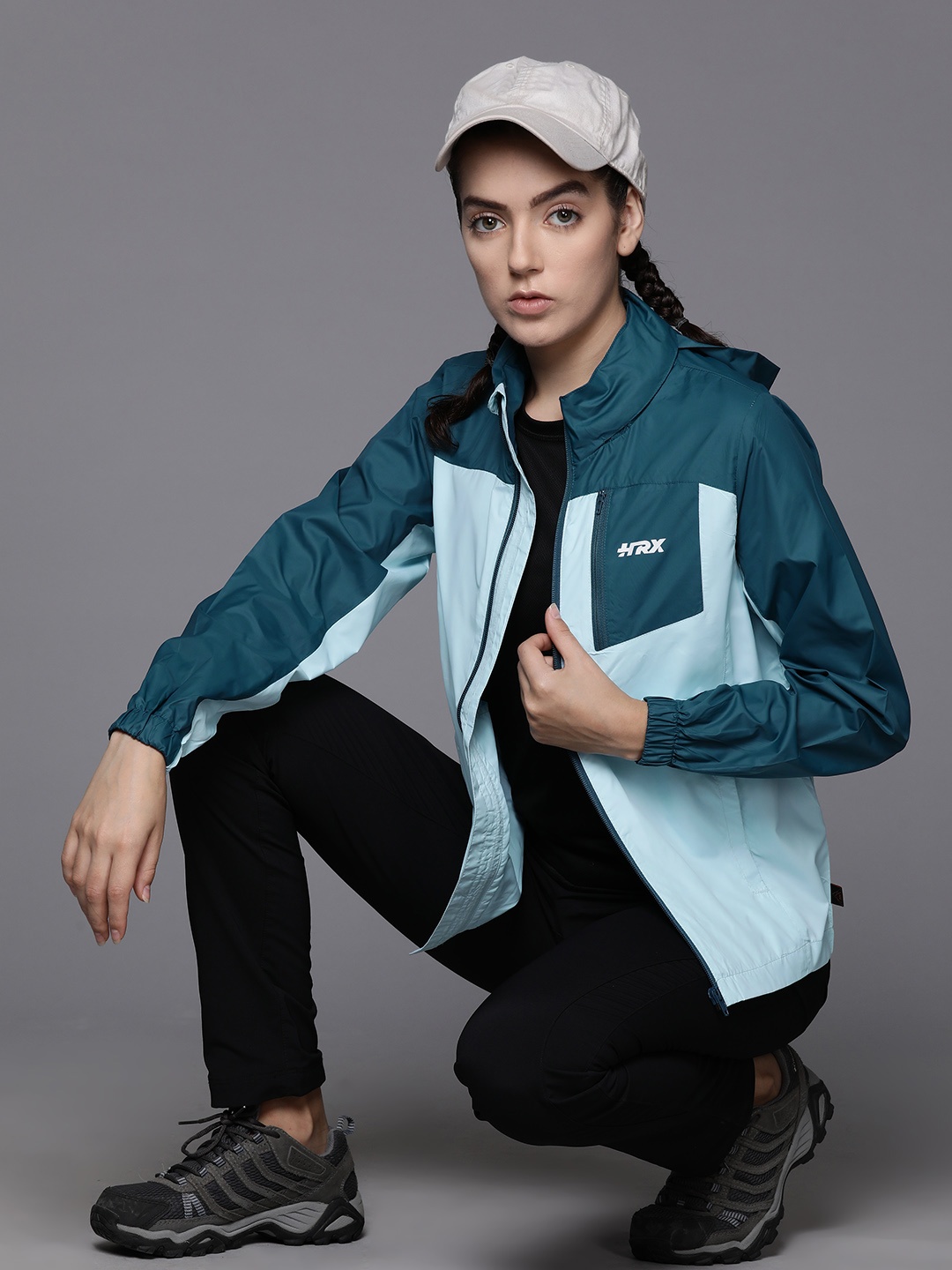 

HRX by Hrithik Roshan Rapid-Dry Colourblocked Hooded Outdoor Jacket, Teal
