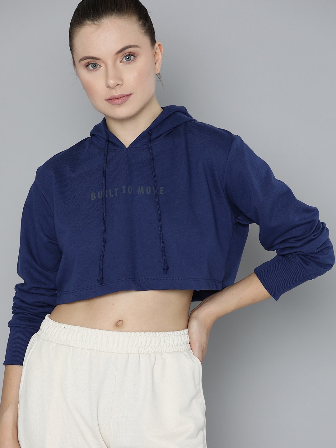

HRX by Hrithik Roshan Crop Hooded Training Sweatshirt, Navy blue