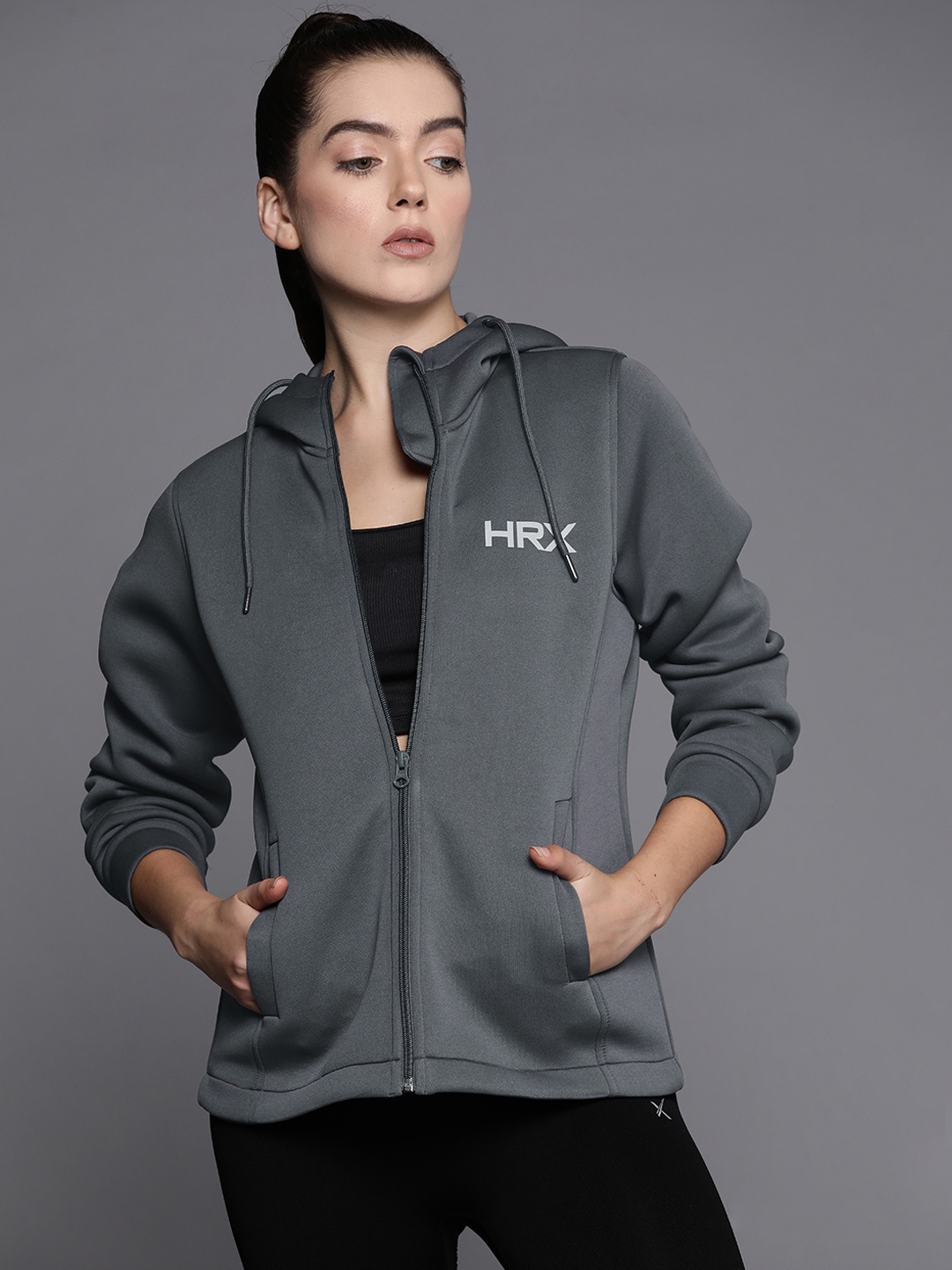 

HRX by Hrithik Roshan Reflective Strip Rapid-Dry Hooded Training Jacket, Charcoal