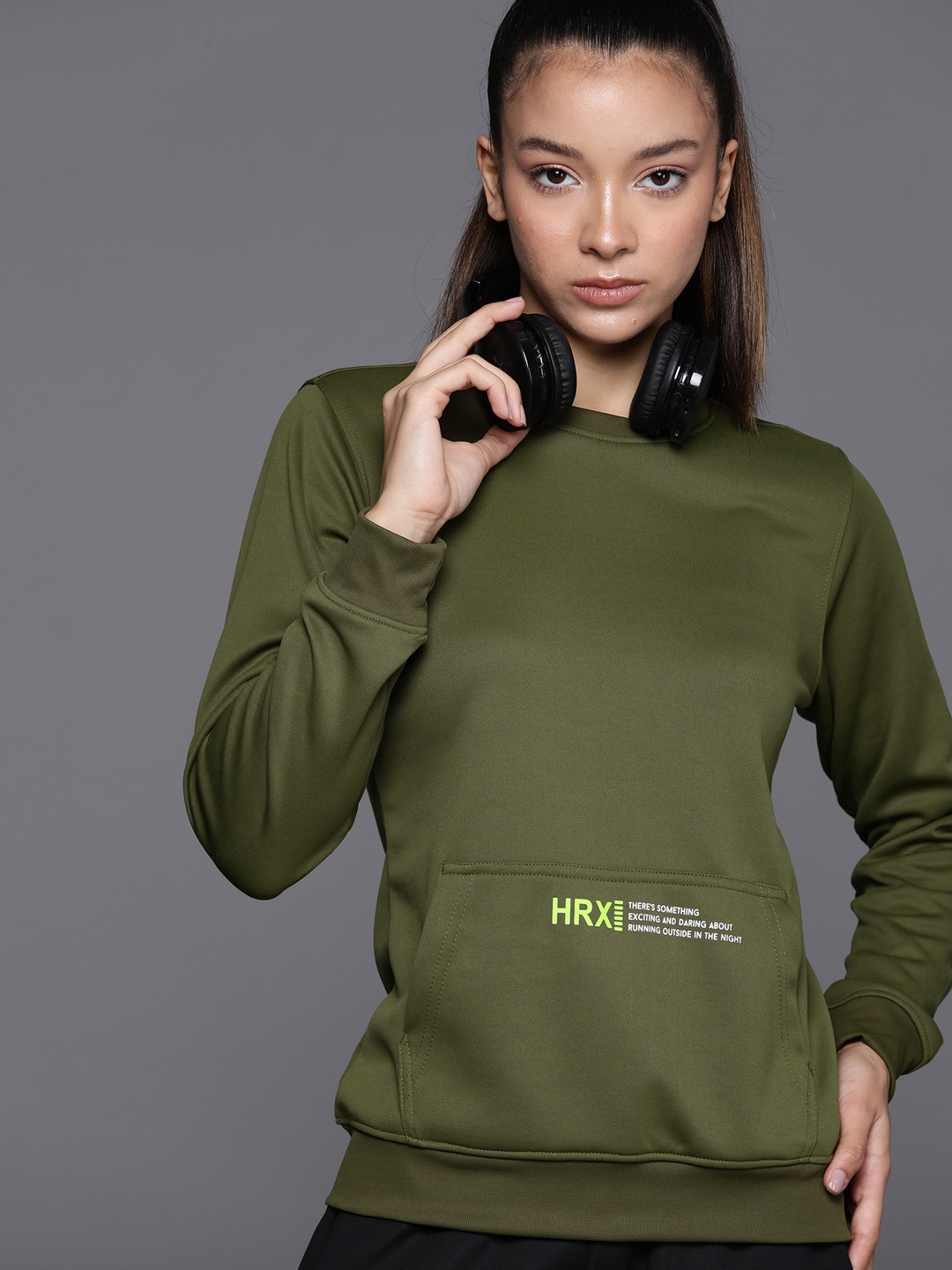 

HRX by Hrithik Roshan Rapid-Dry Running Sweatshirt, Olive