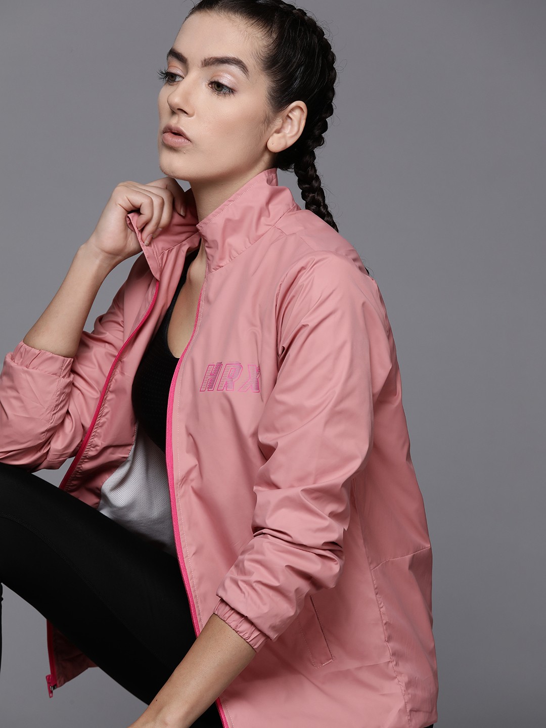 

HRX by Hrithik Roshan Rapid-Dry Brand Logo Printed Running Jacket, Rose