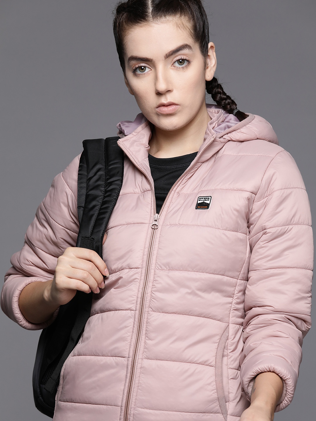 

HRX by Hrithik Roshan Solid Applique Detailed Rapid-Dry Outdoor Hooded Padded Jacket, Mauve