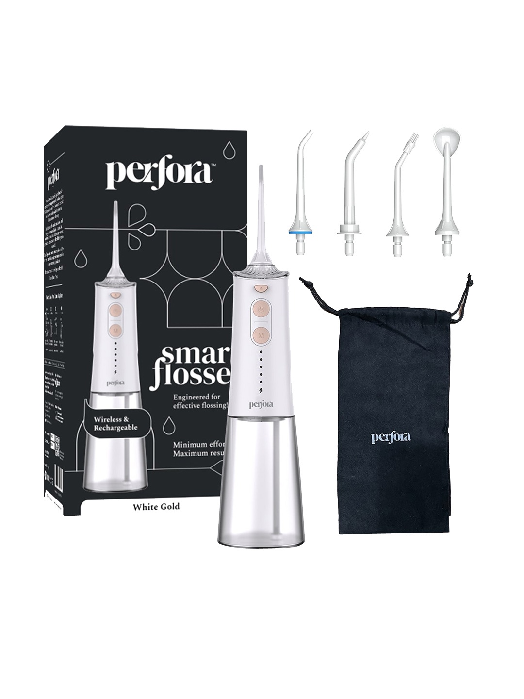 

Perfora Wireless & Rechargable Smart Water Flosser - White Gold 002