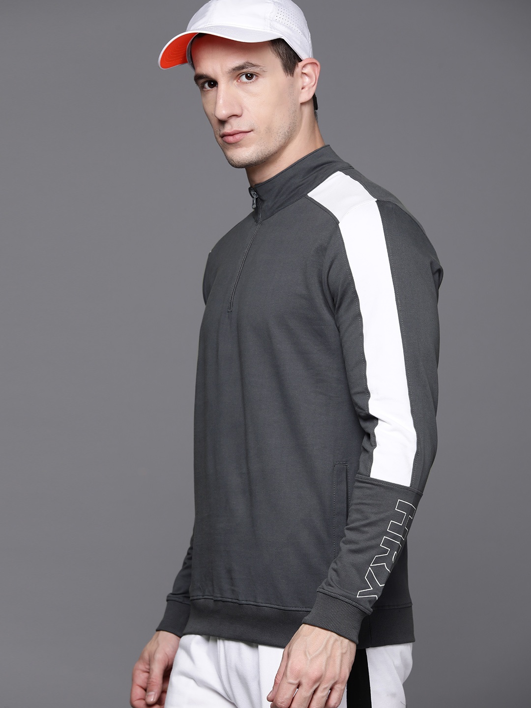 

HRX by Hrithik Roshan Solid Cotton Half-Zipper Lifestyle Sweatshirt, Charcoal