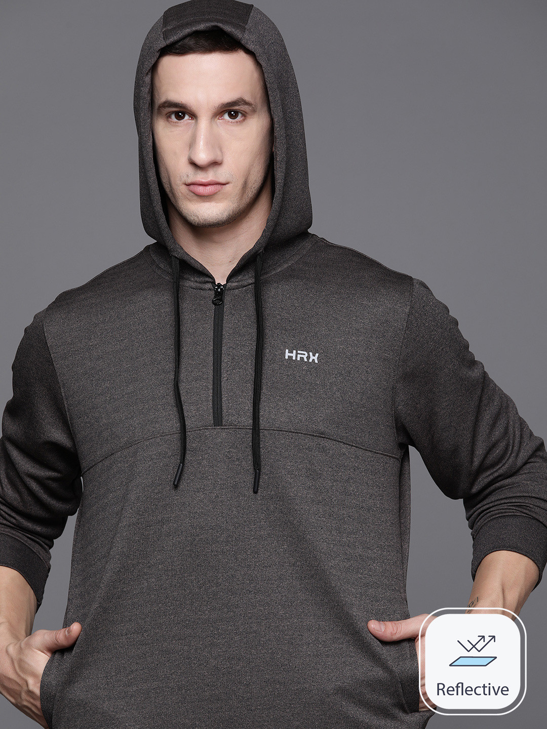 

HRX by Hrithik Roshan Rapid-Dry Hooded Running Sweatshirt, Charcoal