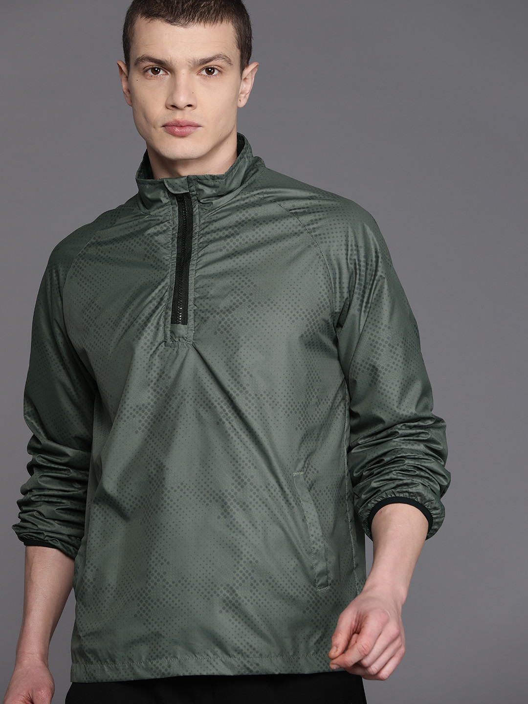 

HRX by Hrithik Roshan Rapid-Dry Printed Running Jacket, Olive