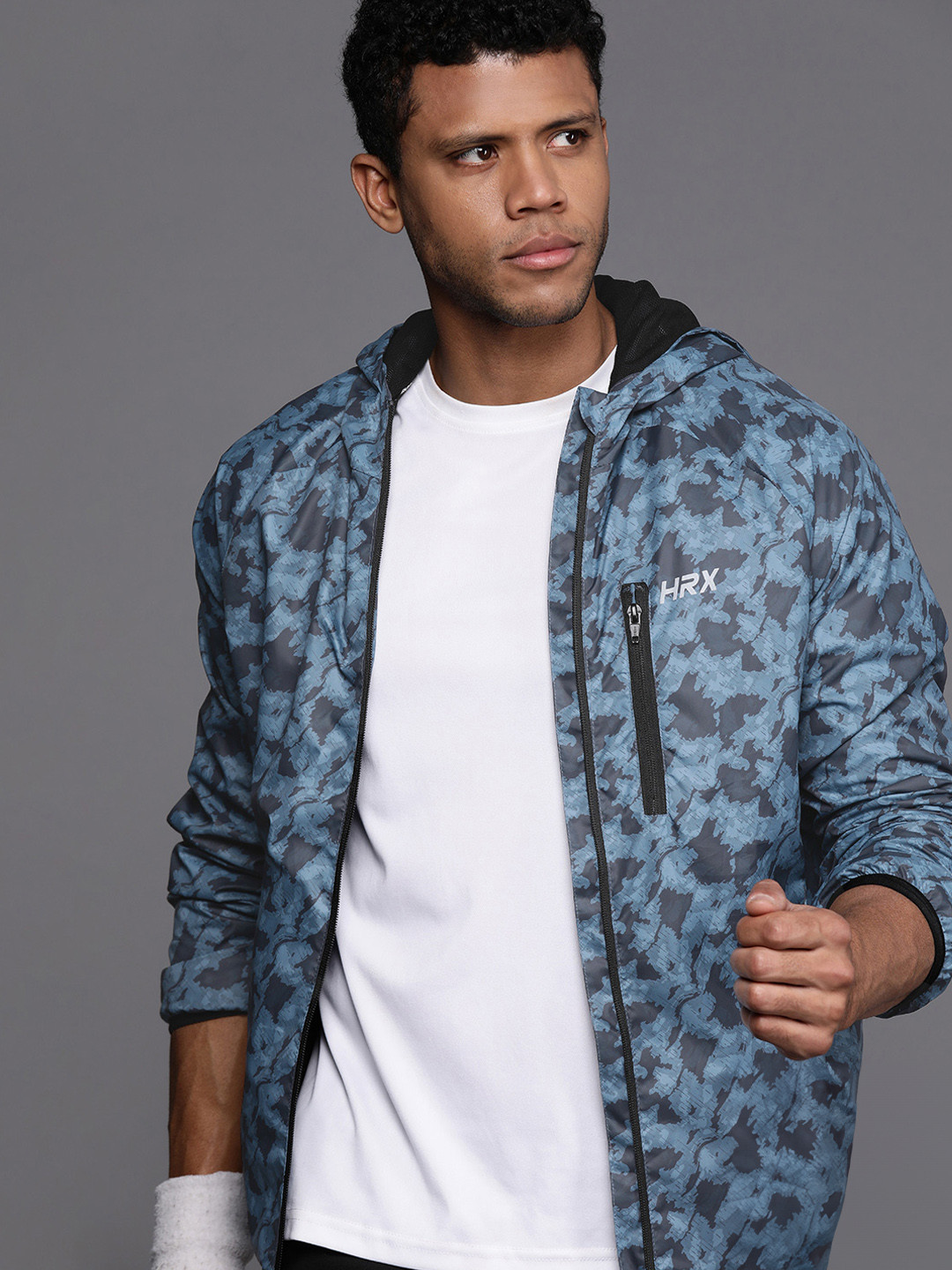 

HRX by Hrithik Roshan Abstract Print Rapid-Dry Running Jacket, Blue