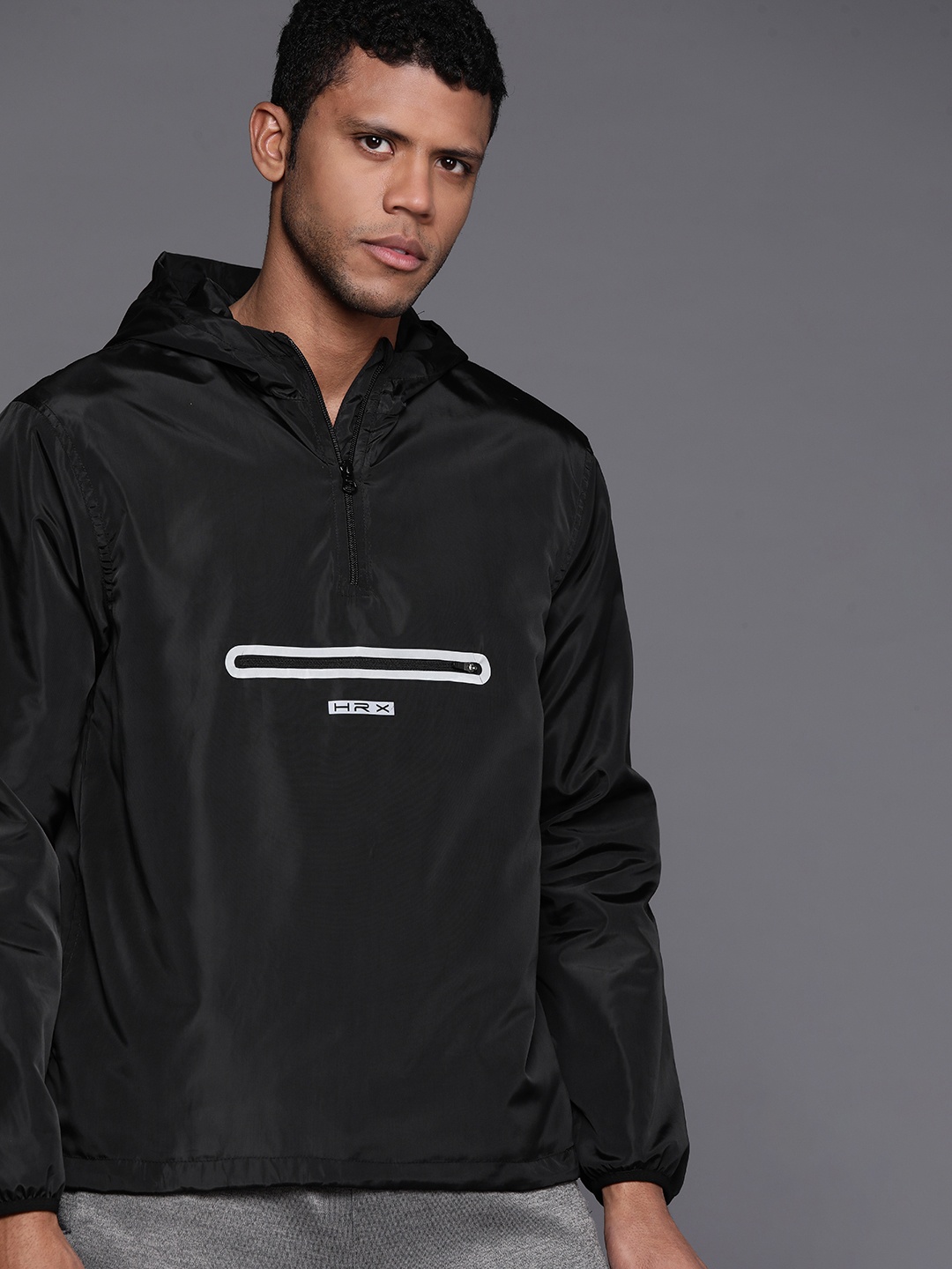 

HRX by Hrithik Roshan Reflective Strip Rapid-Dry Hooded Training Jacket, Black