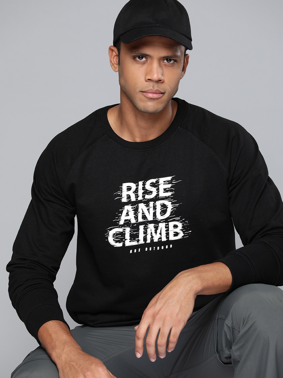 

HRX by Hrithik Roshan Monochrome Typography Printed Outdoor Sweatshirt, Black