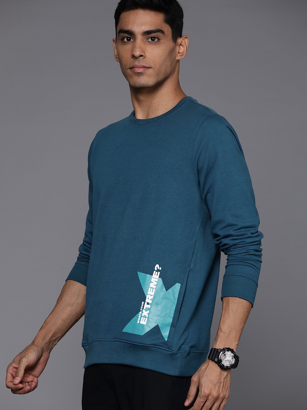 

HRX by Hrithik Roshan Printed Detail Lifestyle Sweatshirt, Teal