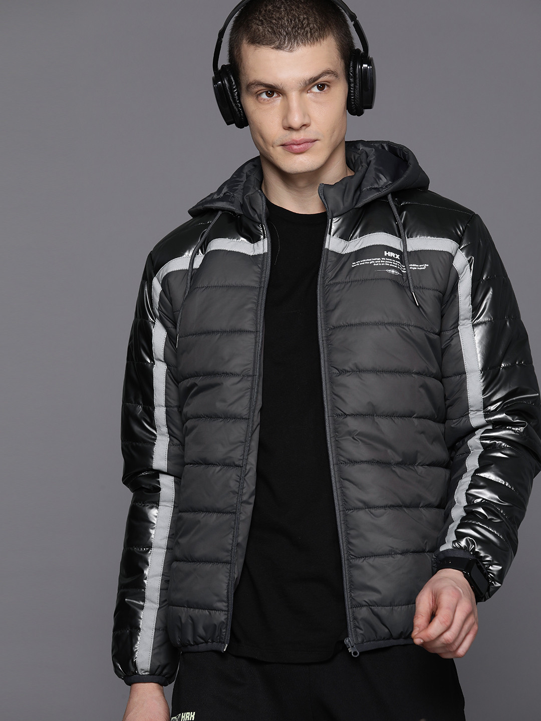 

HRX by Hrithik Roshan Colourblocked Hooded Lifestyle Padded Jacket, Charcoal