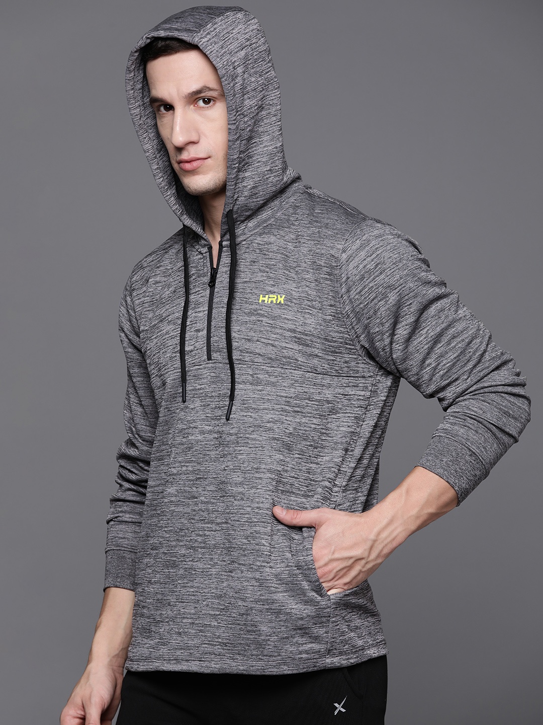 

HRX by Hrithik Roshan Rapid-Dry Hooded Running Sweatshirt, Grey