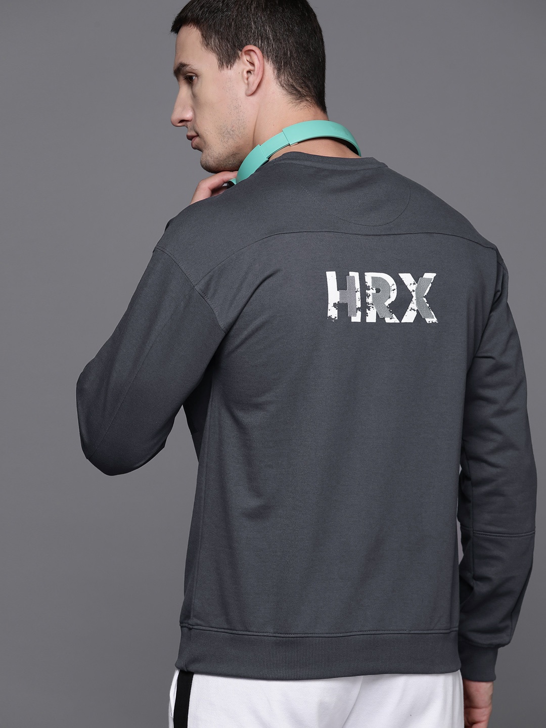 

HRX by Hrithik Roshan Cotton Back Print Lifestyle Sweatshirt, Charcoal