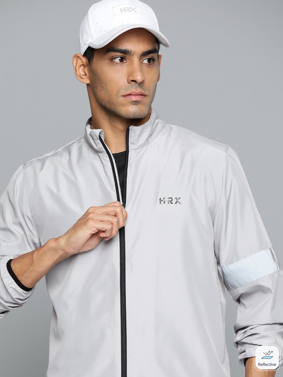 

HRX by Hrithik Roshan Reflective Strip Rapid-Dry Running Jacket, Grey