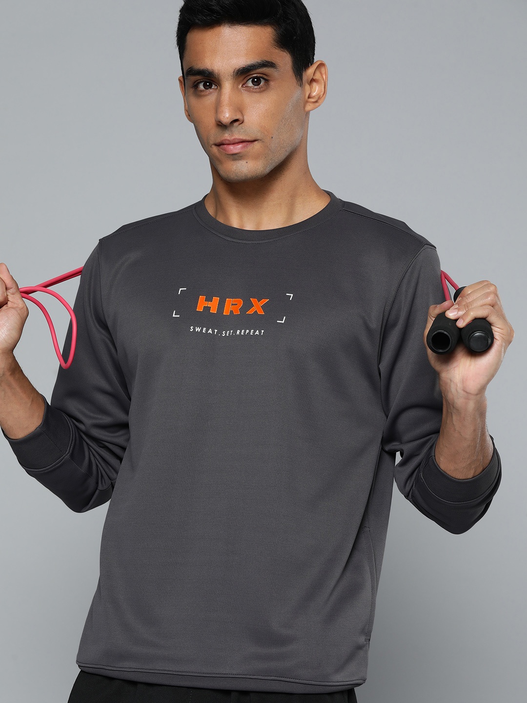 

HRX by Hrithik Roshan Brand Logo Printed Rapid-Dry Training Sweatshirt, Charcoal