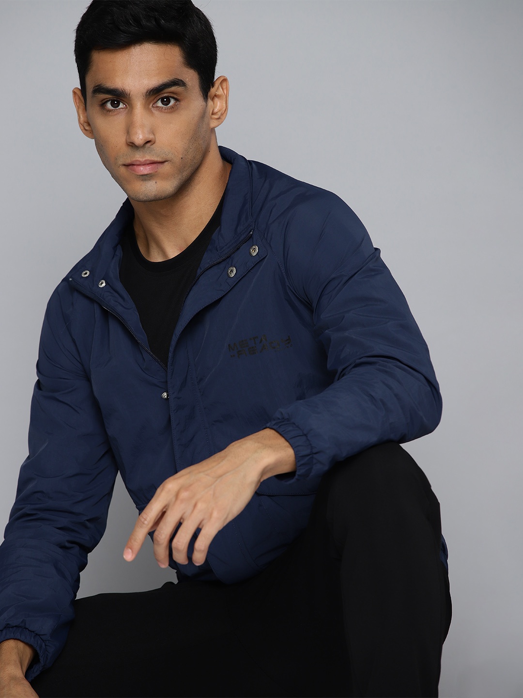 

HRX by Hrithik Roshan Typography Lifestyle Jacket, Navy blue
