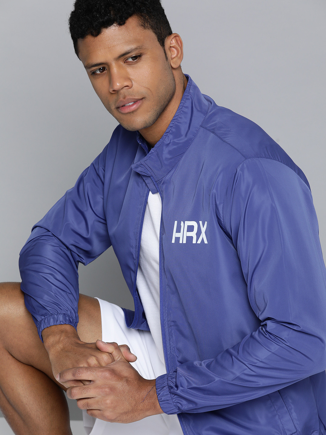 

HRX by Hrithik Roshan Rapid-Dry Brand Logo Print Detail Tailored Jacket, Blue