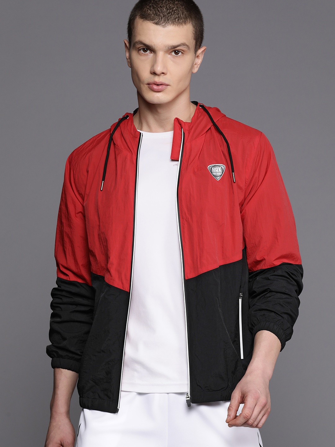 

HRX by Hrithik Roshan Rapid-Dry Colourblocked Hooded Football Jacket, Red