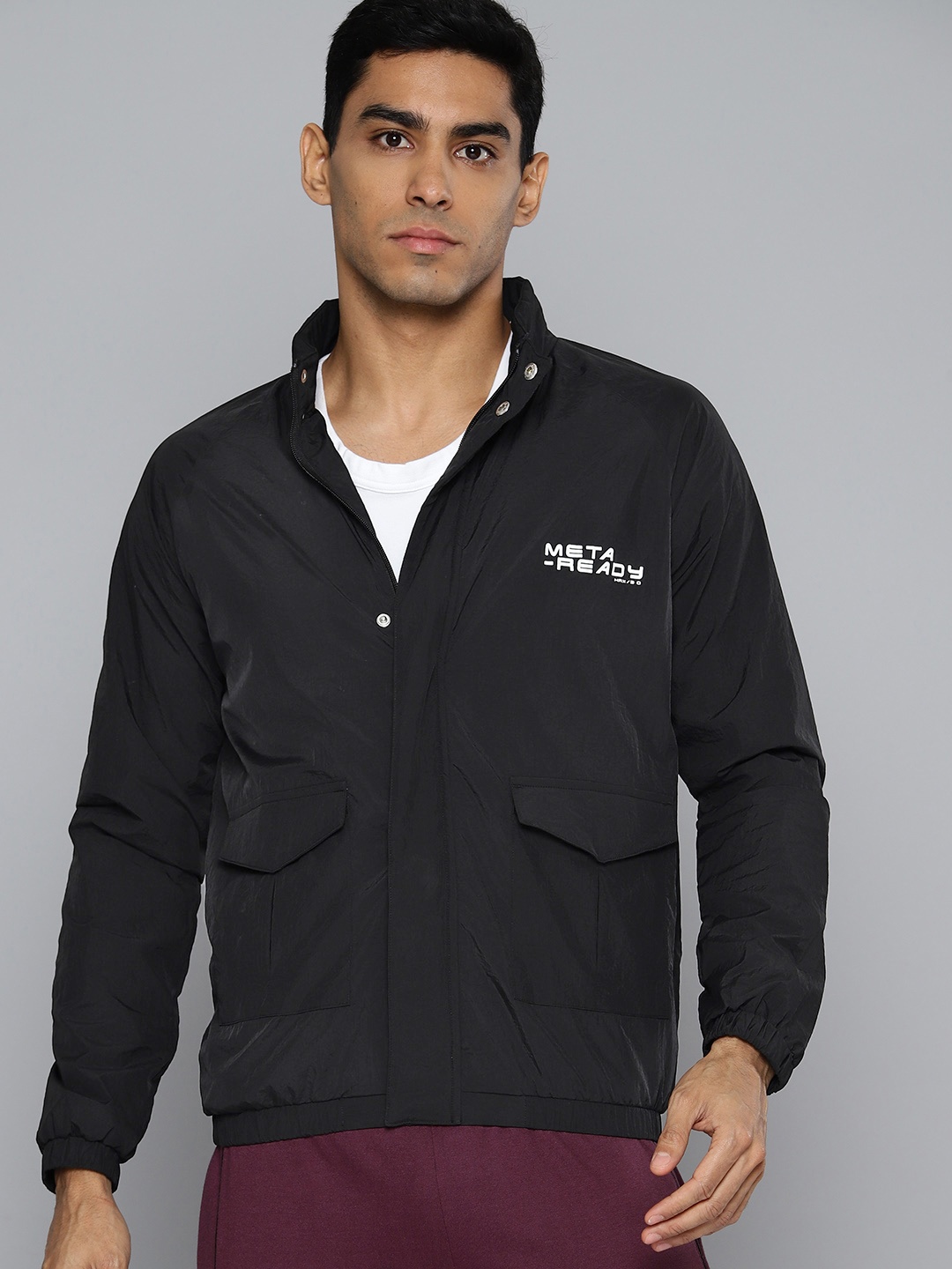 HRX by Hrithik Roshan Typography Lifestyle Jacket, Black