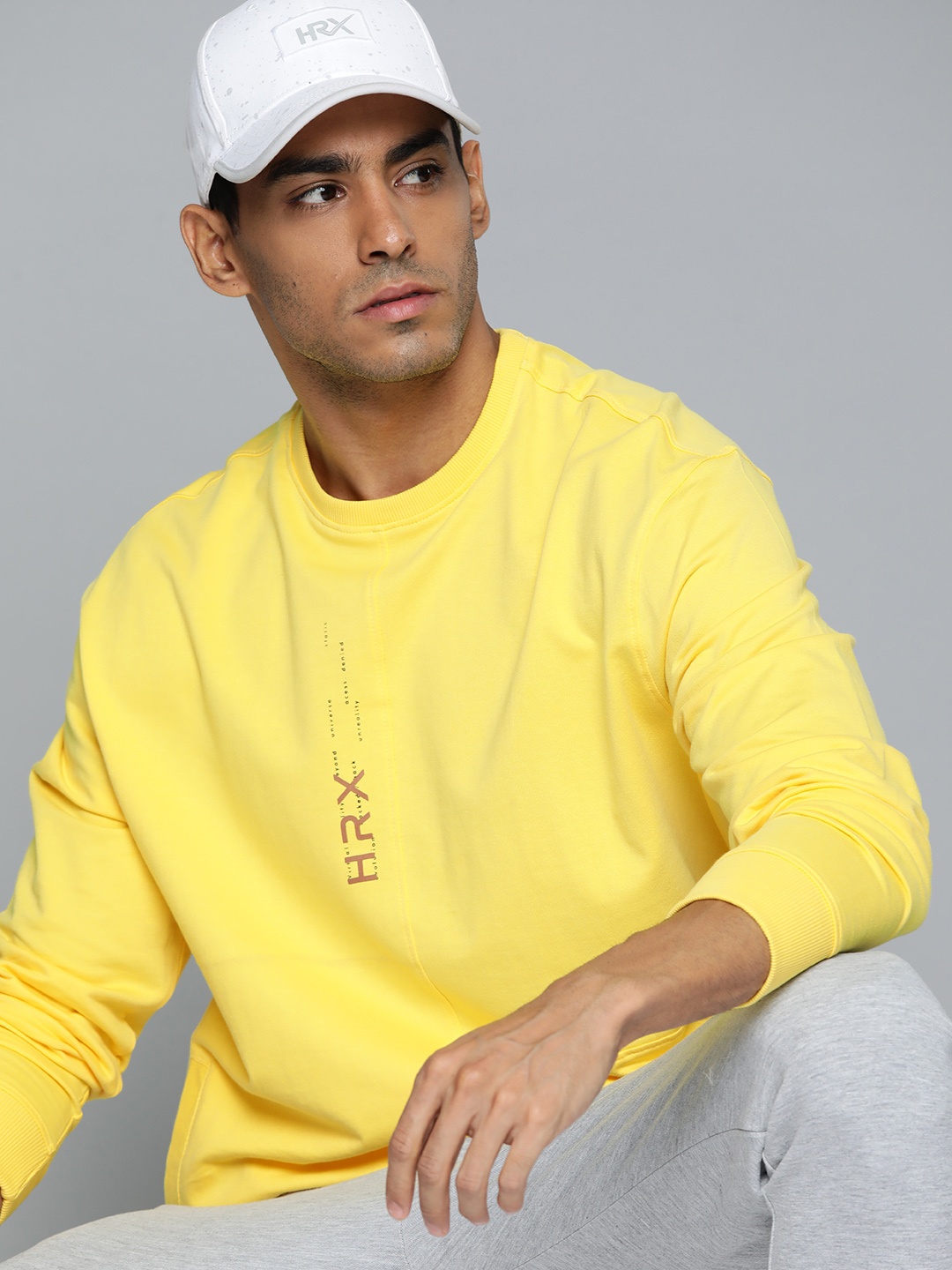 

HRX by Hrithik Roshan Men Brand Logo Detail Pure Cotton Sweatshirt, Yellow