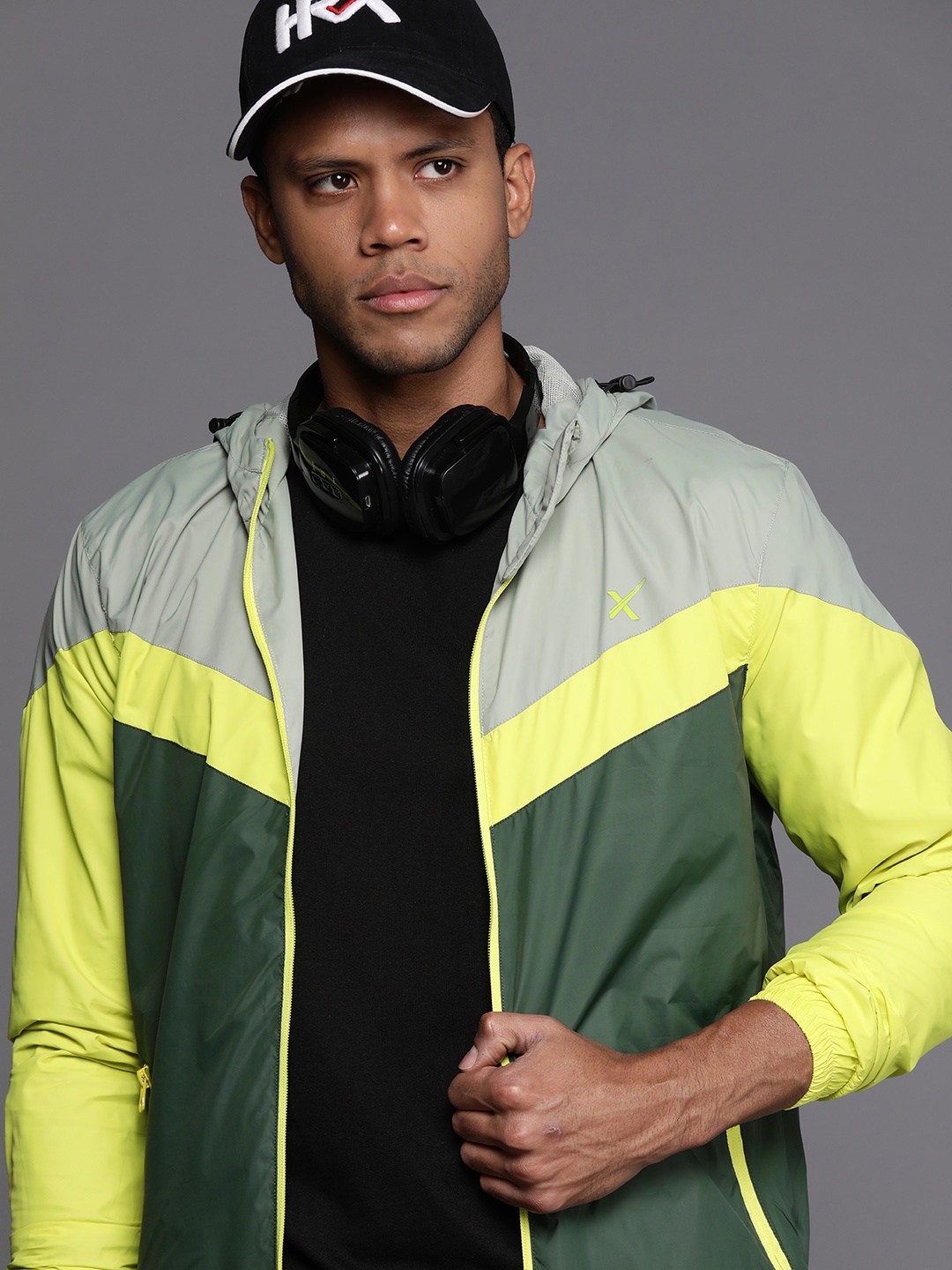 

HRX by Hrithik Roshan Colourblocked Hooded Tailored Jacket, Green