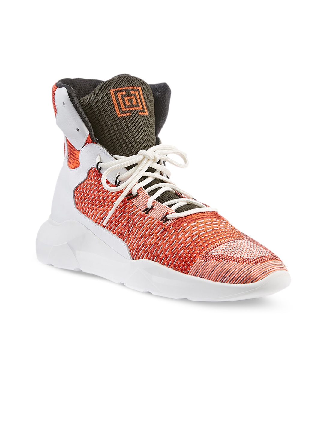 

FREESOUL FREEUP Mid Top Woven Design Textile Contrast Sole Sneakers, Rust