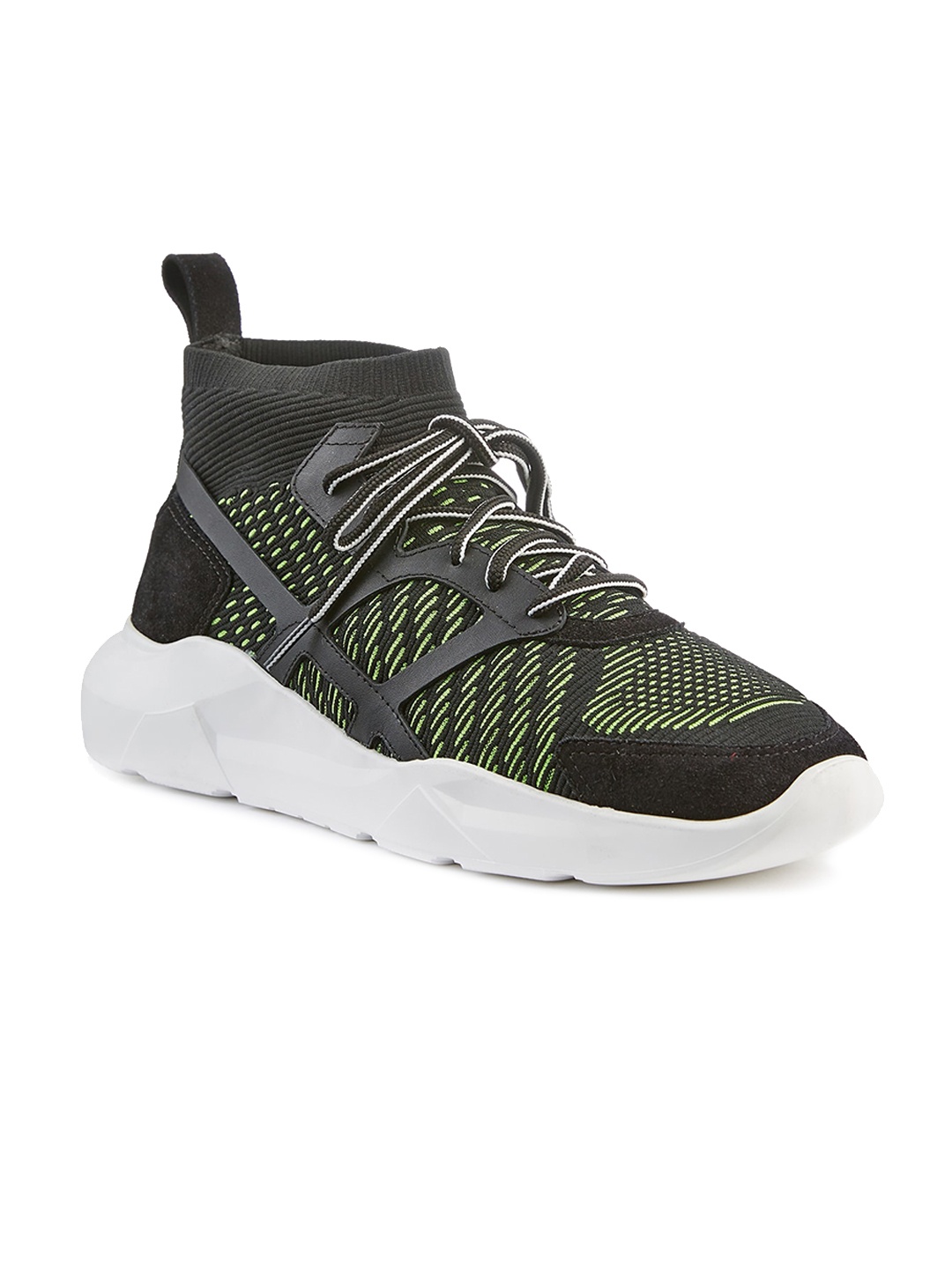 

FREESOUL FREEVAL Mid Top Woven Design Textile Contrast Sole Sneakers, Olive