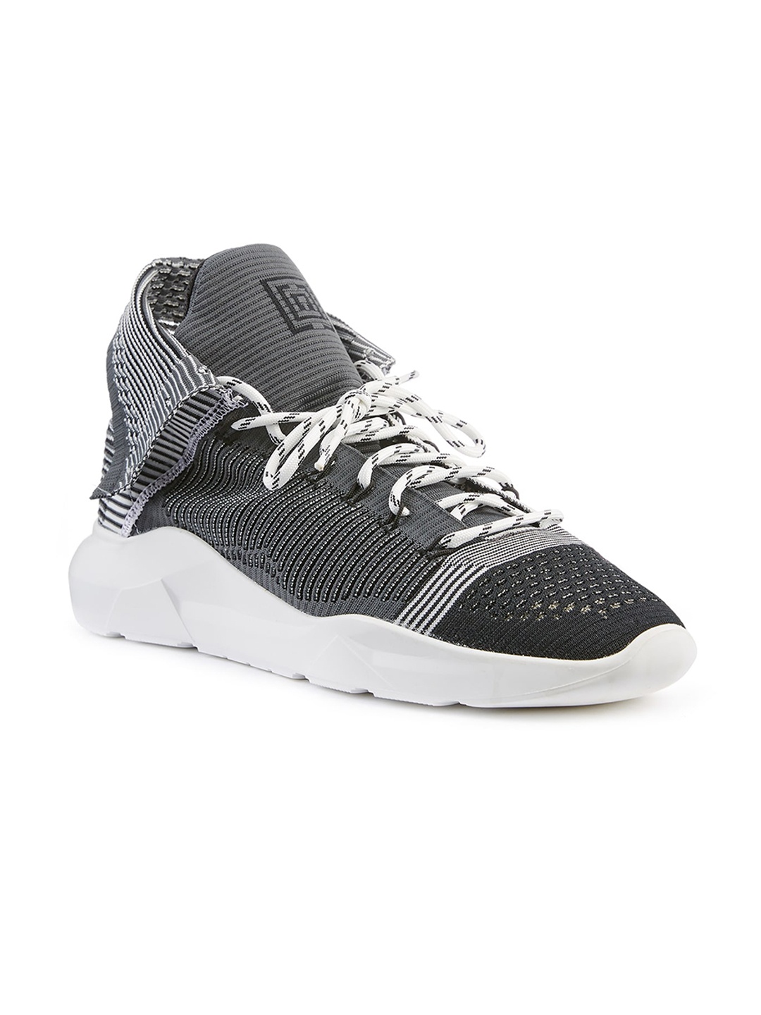 

FREESOUL FREEWING Mid Top Woven Design Textile Contrast Sole Sneakers, Grey