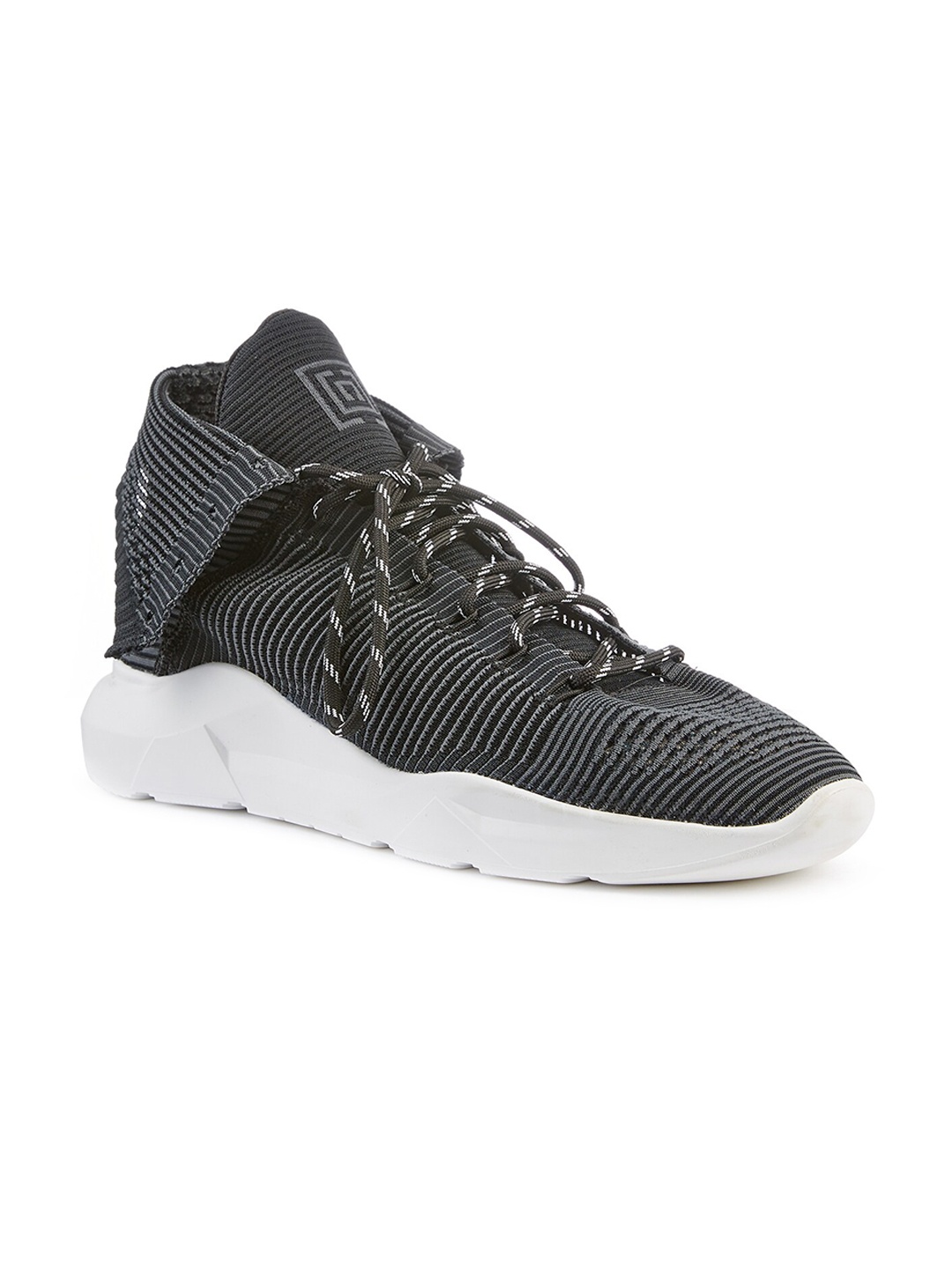 

FREESOUL FREEWING Mid Top Woven Design Textile Contrast Sole Sneakers, Grey