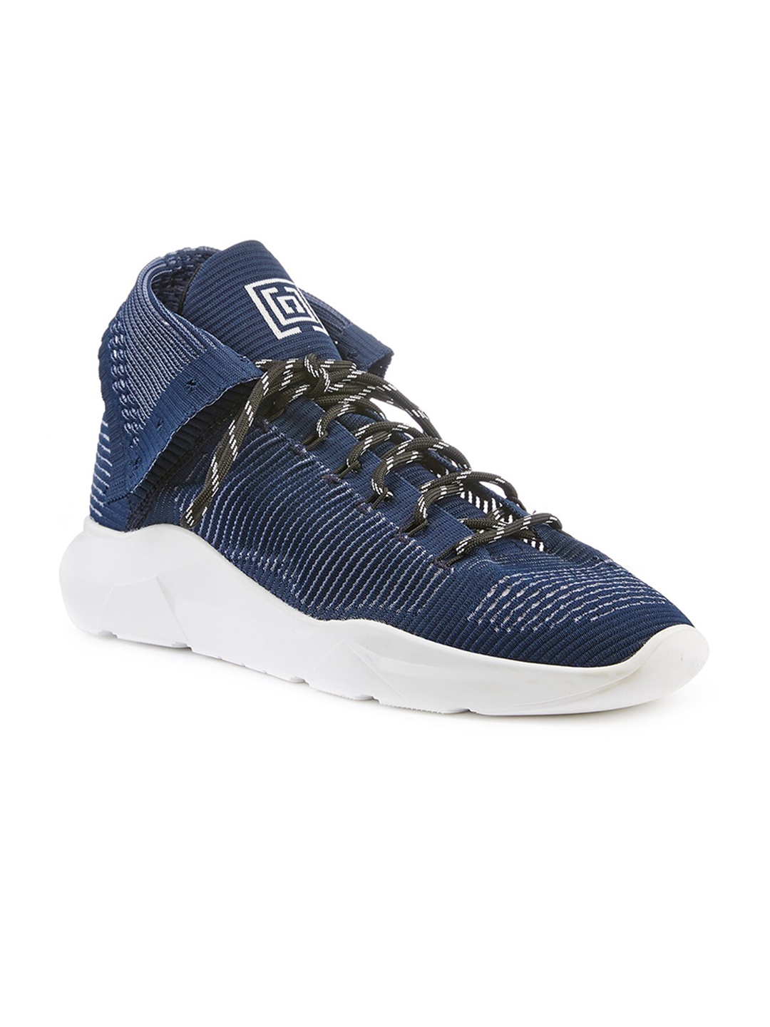 

FREESOUL FREEWING Mid Top Woven Design Textile Contrast Sole Sneakers, Navy blue